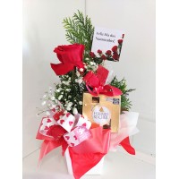 Box com 1 rosa e Ferrero Rocher